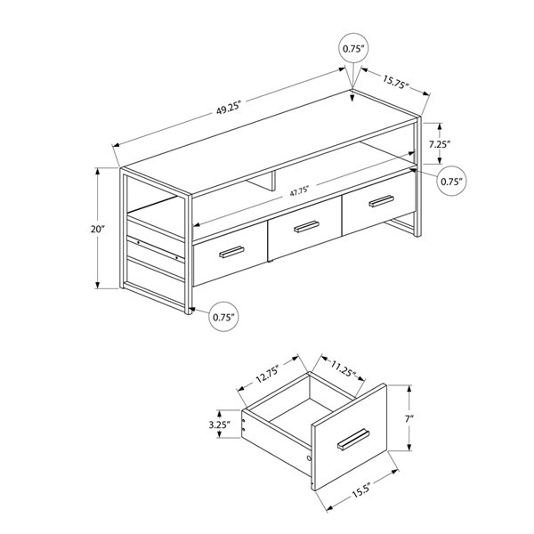 Monarch Specialties 48-in Grey Faux Wood TV Stand