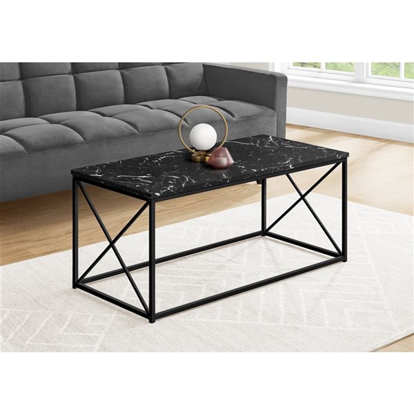 Monarch Specialties Black Faux Marble Composite Coffee Table