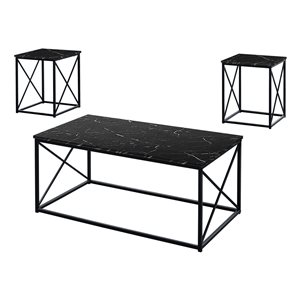 Monarch Specialties Black Faux Marble Accent Table Set - 3-Piece