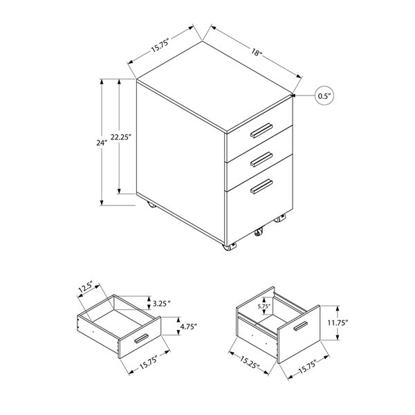Monarch Specialties White 3-Drawer File Cabinet