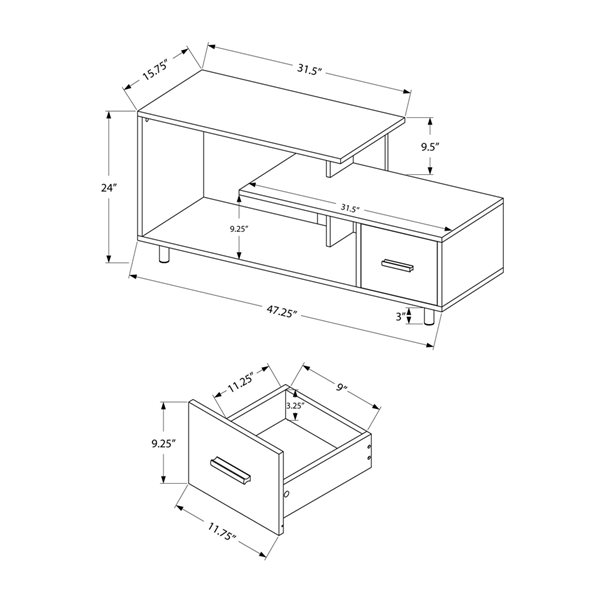 Monarch Specialties 48-in Black Faux Marble TV Stand