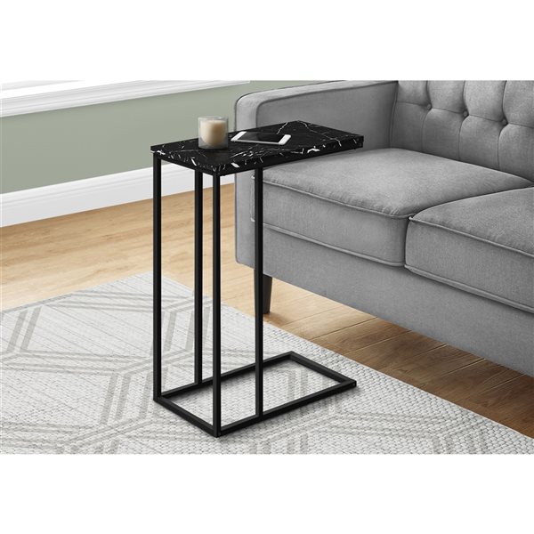 Monarch Specialties Black Faux Marble Composite Rectangular End Table