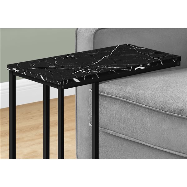 Monarch Specialties Black Faux Marble Composite Rectangular End Table