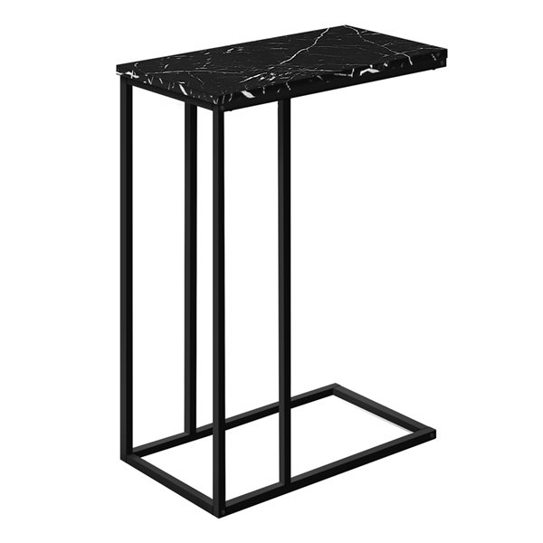 Monarch Specialties Black Faux Marble Composite Rectangular End Table