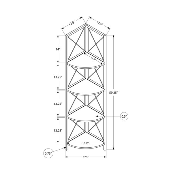 Bibliothèque d'angle par Monarch Specialties en métal à 4 étagères, effet de bois naturel