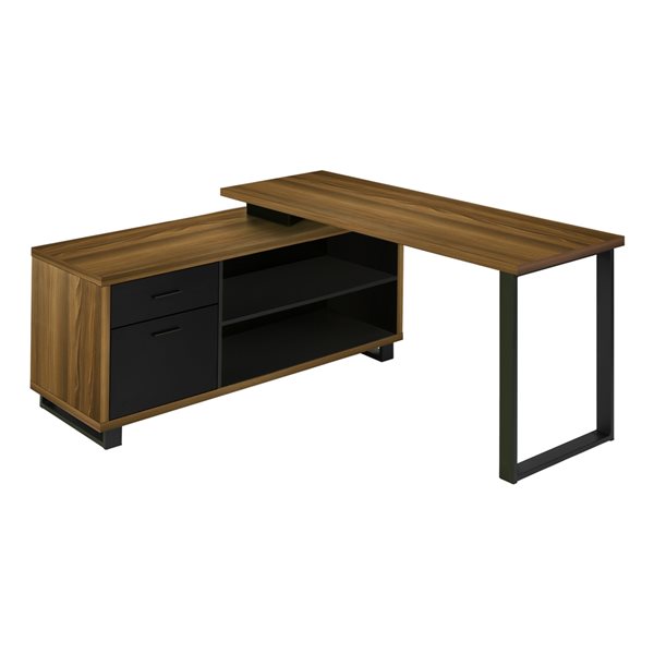 Monarch Specialties 72-in Walnut Faux Wood Modern/Contemporary L-Shaped Desk