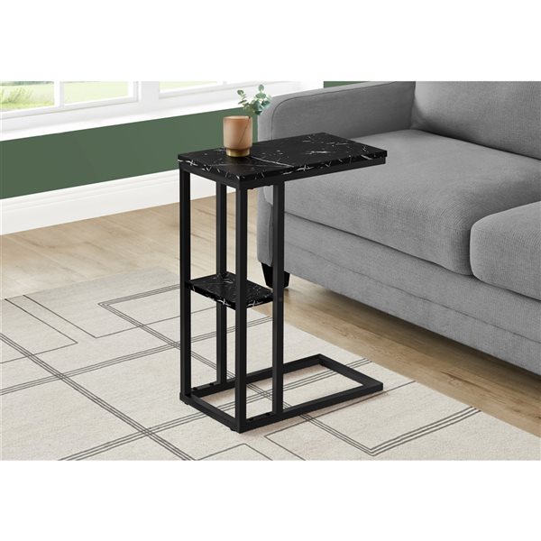 Monarch Specialties Rectangular Black Faux Marble Composite End Table