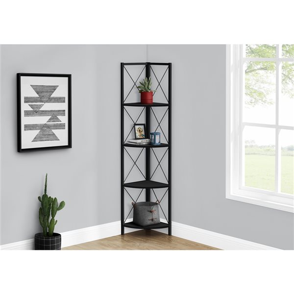 Monarch Specialties Black Metal 4-Shelf Corner Bookcase