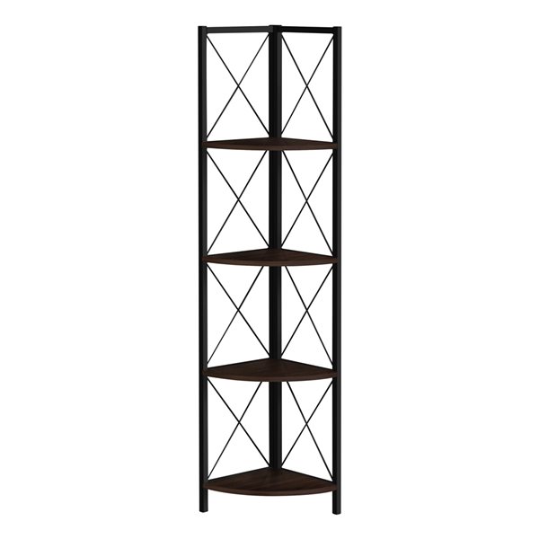 Monarch Specialties Espresso Metal 4-Shelf Corner Bookcase