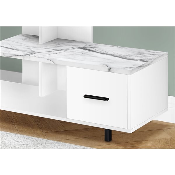 Monarch Specialties 48-in White Faux Marble TV Stand