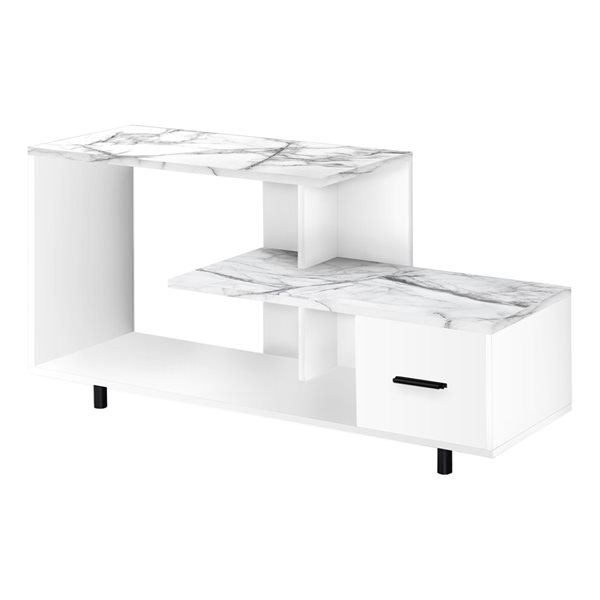 Monarch Specialties 48-in White Faux Marble TV Stand