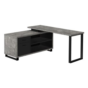 Bureau en L Monarch Specialties moderne/contemporain de 72 po, imitation de ciment gris