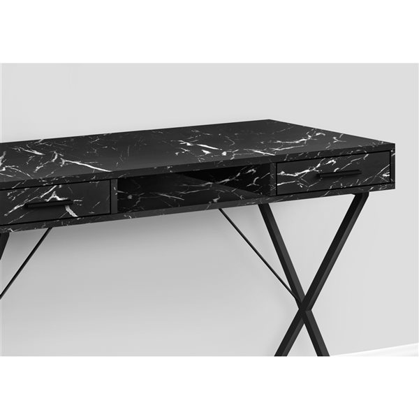 Monarch Specialties 42-in Black Faux Marble Modern/Contemporary Computer Desk