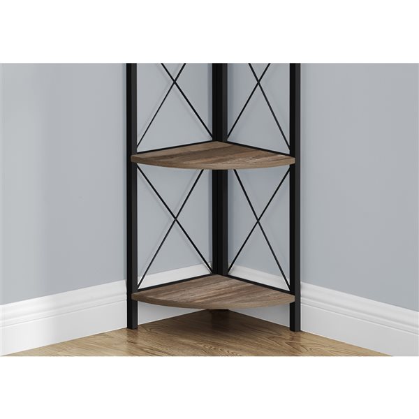 Monarch Specialties Brown Faux Wood Metal 4-Shelf Corner Bookcase