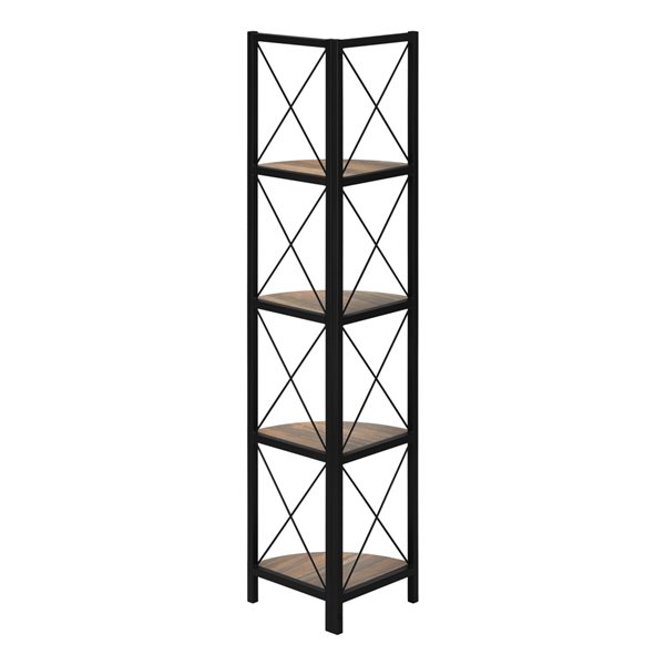 Monarch Specialties Brown Faux Wood Metal 4-Shelf Corner Bookcase