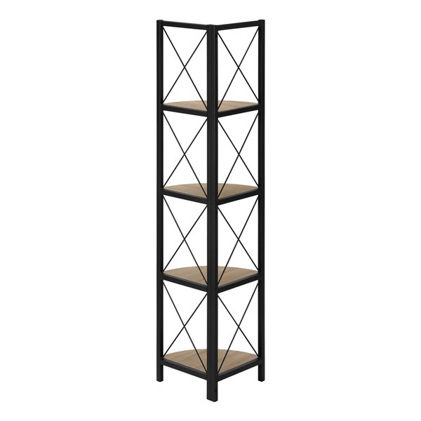 Monarch Specialties Dark Taupe Faux Wood Metal 4-Shelf Corner Bookcase