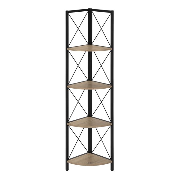 Monarch Specialties Dark Taupe Faux Wood Metal 4-Shelf Corner Bookcase