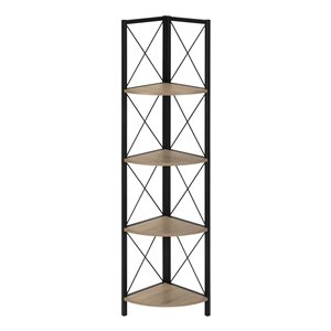 Monarch Specialties Dark Taupe Faux Wood Metal 4-Shelf Corner Bookcase