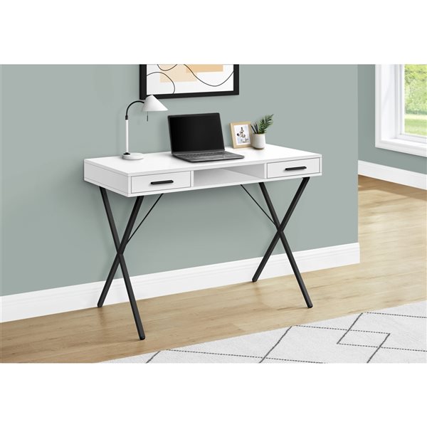 Bureau d’ordinateur Monarch Specialties moderne/contemporain de 42 po, blanc