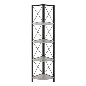 Monarch Specialties Grey Faux Wood Metal 4-Shelf Corner Bookcase