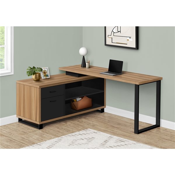 Monarch Specialties 72-in Light Brown Faux Wood Modern/Contemporary L-Shaped Desk