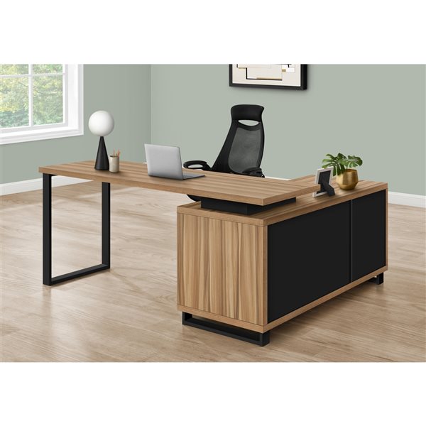 Monarch Specialties 72-in Light Brown Faux Wood Modern/Contemporary L-Shaped Desk