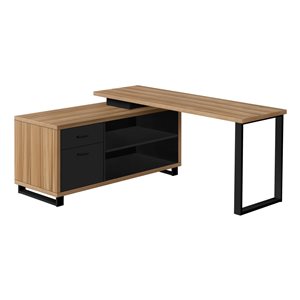 Bureau en L Monarch Specialties moderne/contemporain de 72 po, effet de bois brun clair