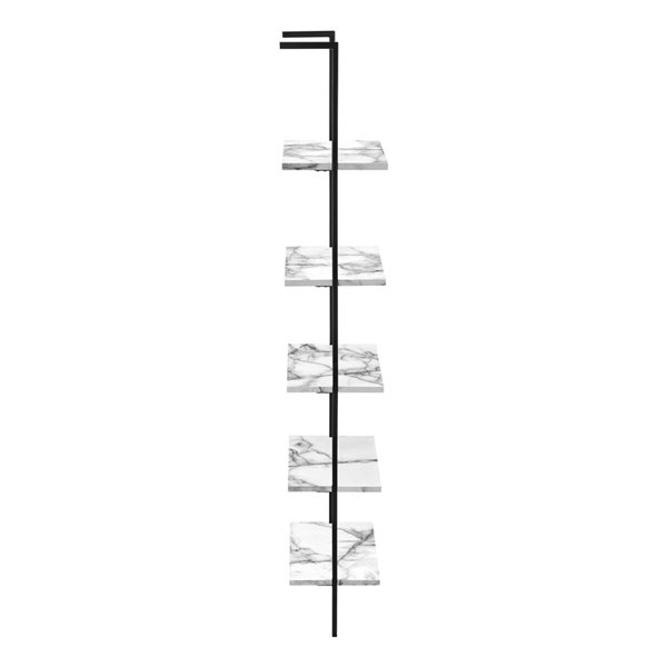 Monarch Specialties White Faux Marble Metal 5-Shelf Ladder Bookcase