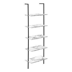 Monarch Specialties White Faux Marble Metal 5-Shelf Ladder Bookcase