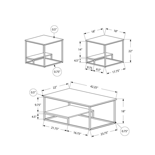 Monarch Specialties White Faux Marble Accent Table Set - 3-Piece