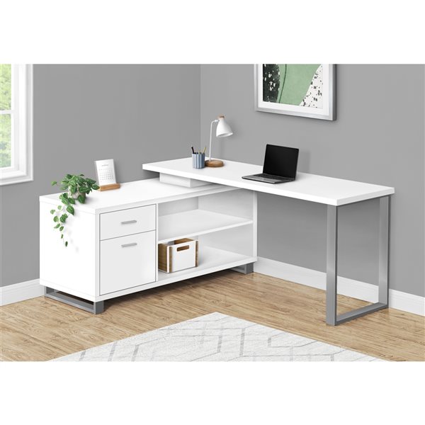 Bureau en L Monarch Specialties moderne/contemporain de 72 po, blanc