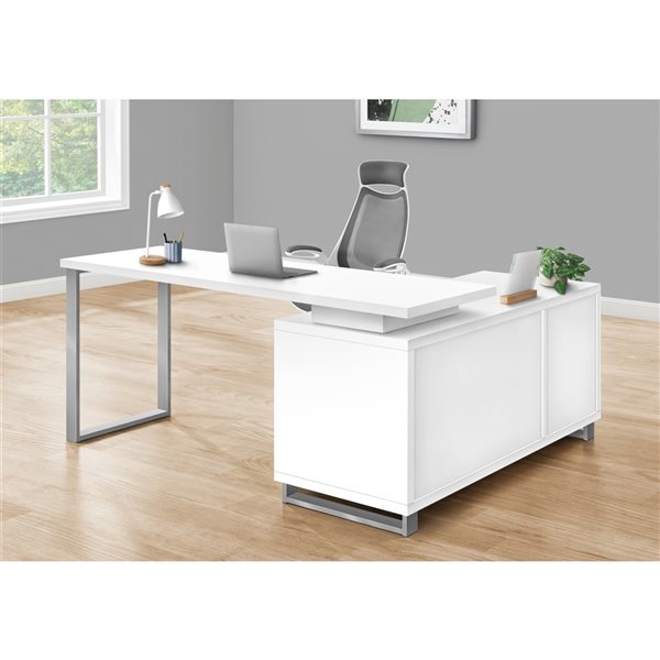 Bureau en L Monarch Specialties moderne/contemporain de 72 po, blanc