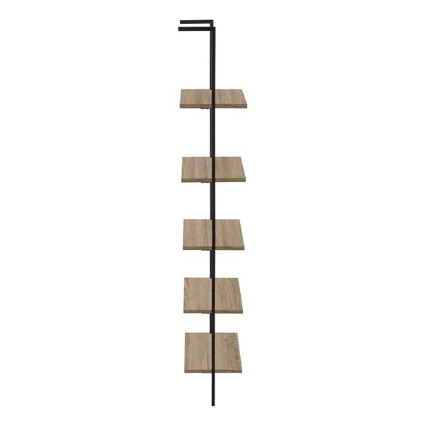Monarch Specialties Dark Taupe Faux Wood Metal 5-Shelf Ladder Bookcase