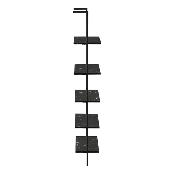 Monarch Specialties Black Faux Marble Metal 5-Shelf Ladder Bookcase