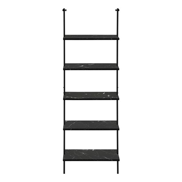 Monarch Specialties Black Faux Marble Metal 5-Shelf Ladder Bookcase