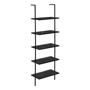 Monarch Specialties Black Faux Marble Metal 5-Shelf Ladder Bookcase