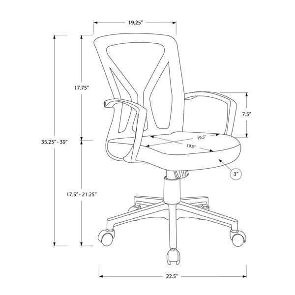 Monarch Specialties Contemporary Grey Ergonomic Adjustable Height Swivel Desk Chair