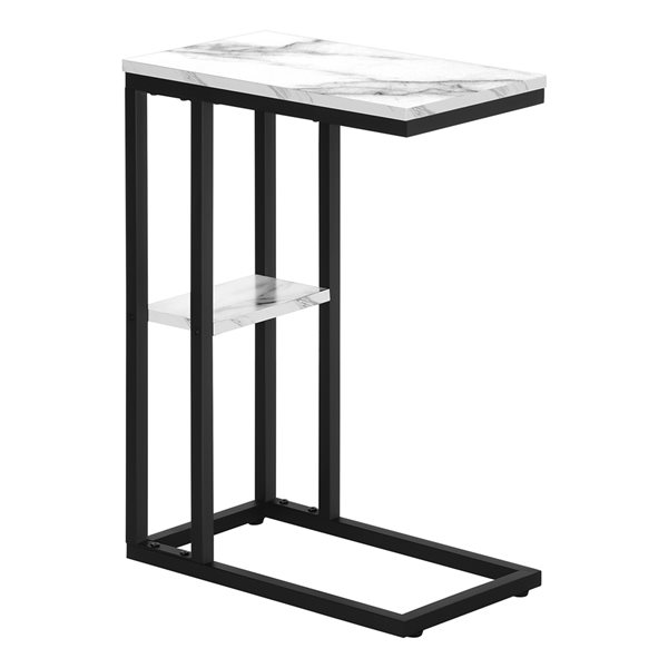 Monarch Specialties White Faux Marble Composite Rectangular End Table