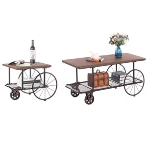 Ensemble de tables d'appoint wagon Vintiquewise en bois et en métal, 2 pièces