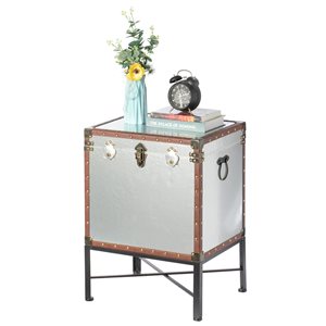 Vintiquewise 18-in x 25.25-in Silver/Brown Faux Leather Storage Trunk