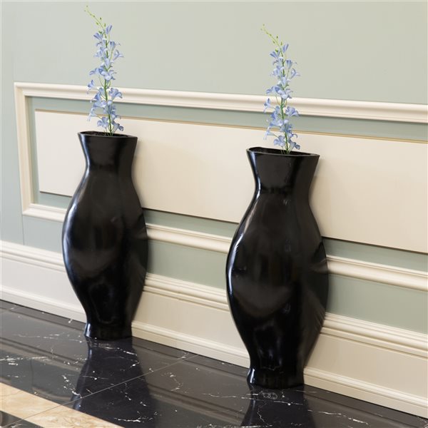 Uniquewise 24.5-in x 11-in Black Fibreglass Vases - Set of 2