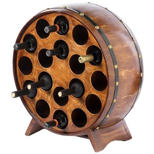 Vintiquewise 18-Bottle Brown Wooden Barrel-Shaped Wine Rack