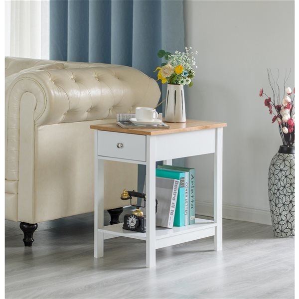 Basicwise White Wooden Rectangular End Table