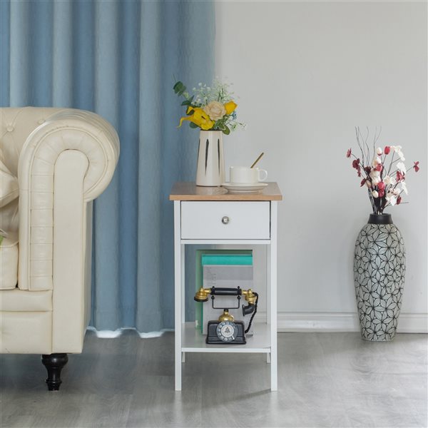 Basicwise White Wooden Rectangular End Table