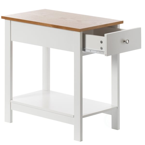 Basicwise White Wooden Rectangular End Table