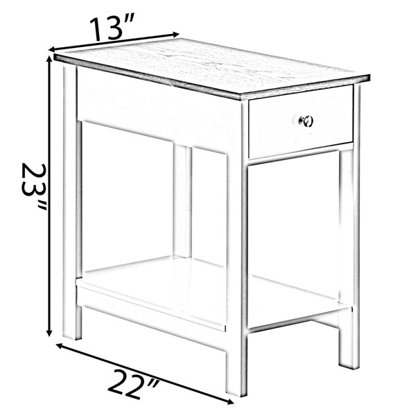 Basicwise White Wooden Rectangular End Table