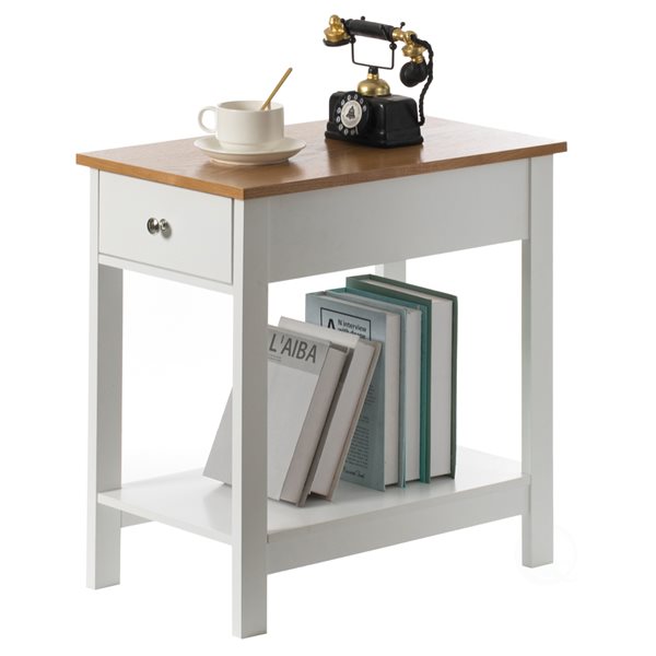 Basicwise White Wooden Rectangular End Table