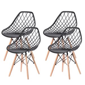 Fabulaxe Black Contemporary Dining Chair with Wood Legs - Set of 4