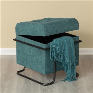 Fabulaxe Modern Blue Polyester Square Ottoman with Integrated Storage