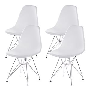 Fabulaxe White Contemporary Dining Chair with Metal Legs - Set of 4